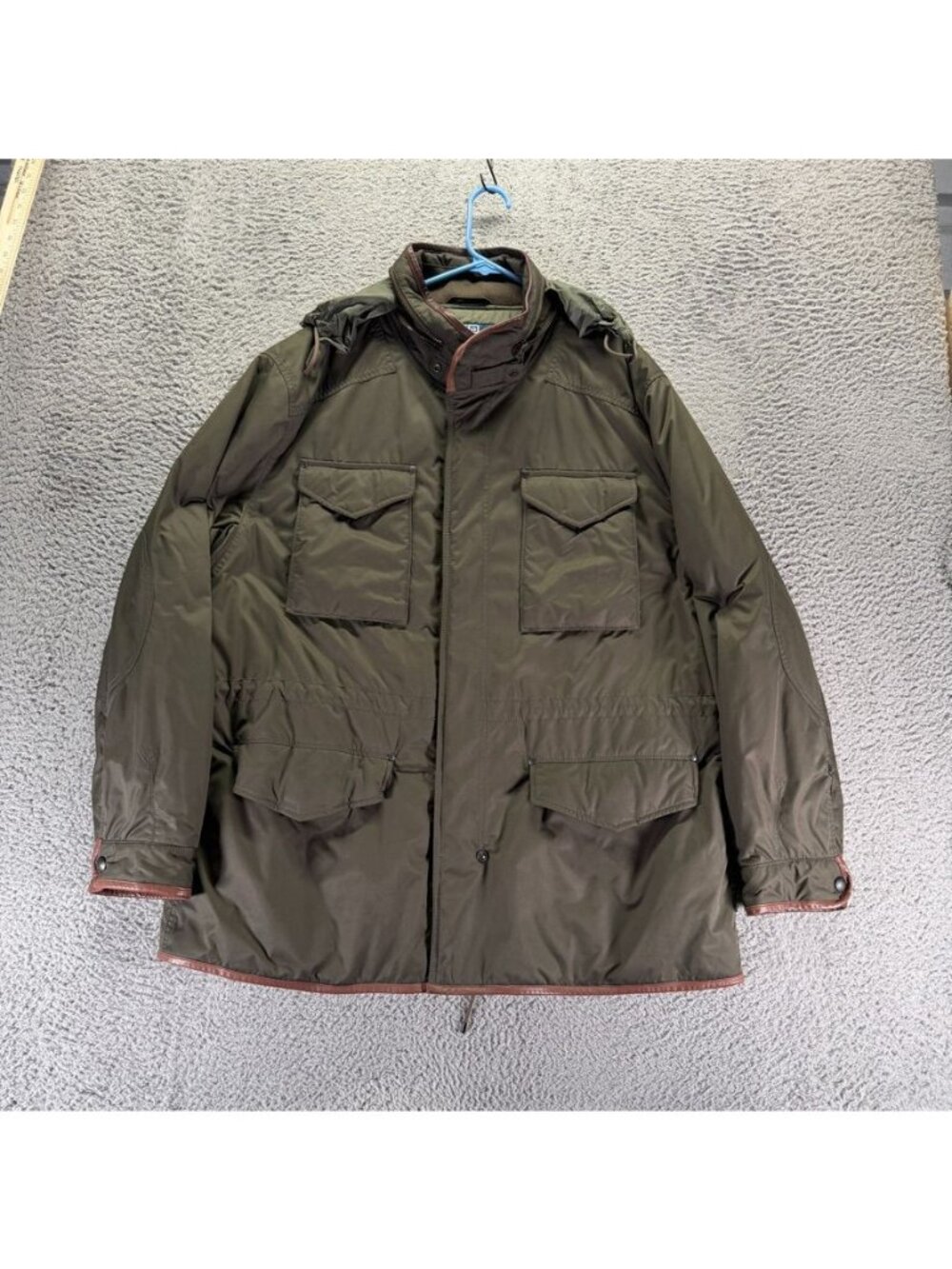 Polo By Ralph Lauren Mens XXL Olive Green Parka Jacket Leather Trim Hooded